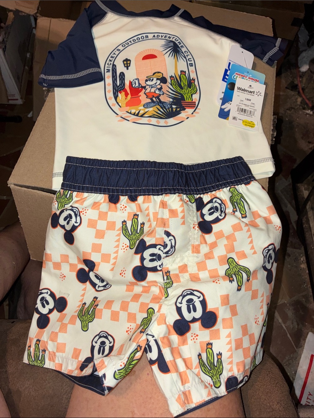 Disney Navy, White & Orange Mickey Cactus Swim Shorts Set